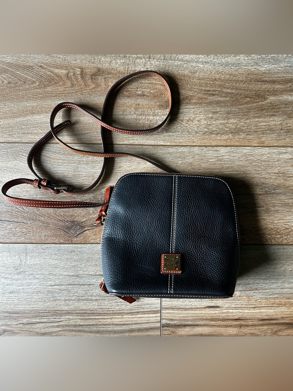 Dooney & Bourke Black Pebble Leather Crossbody with Brown Trim
